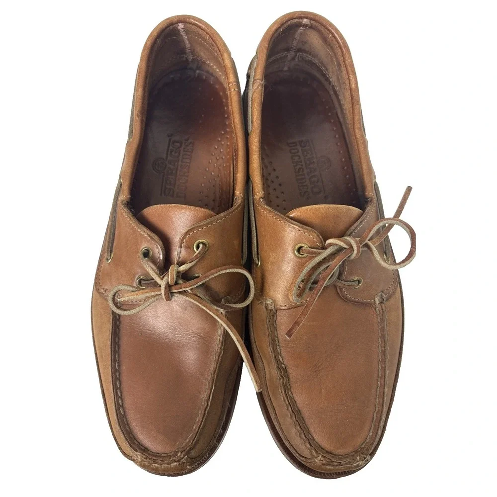 Sebago Docksides Waxed Leather Boat Shoes Schooner Mens 11N Brown Preppy
